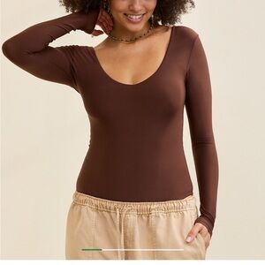 Aerie Smoothez Brown Scoop Neck Bodysuit